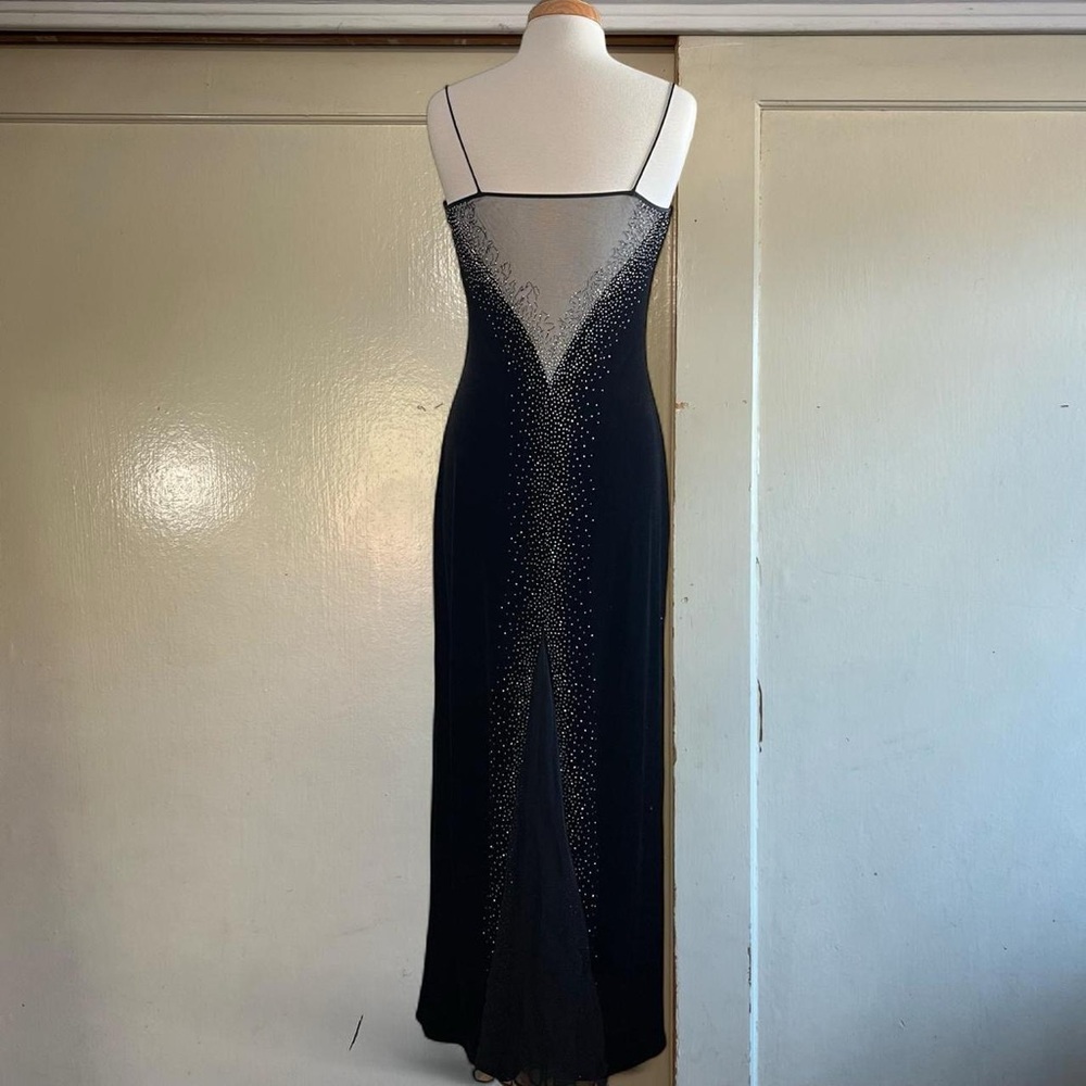 Dave & Johnny Black Velvet Beaded Maxi Dress with Silver Beads - Picture 4 of 8